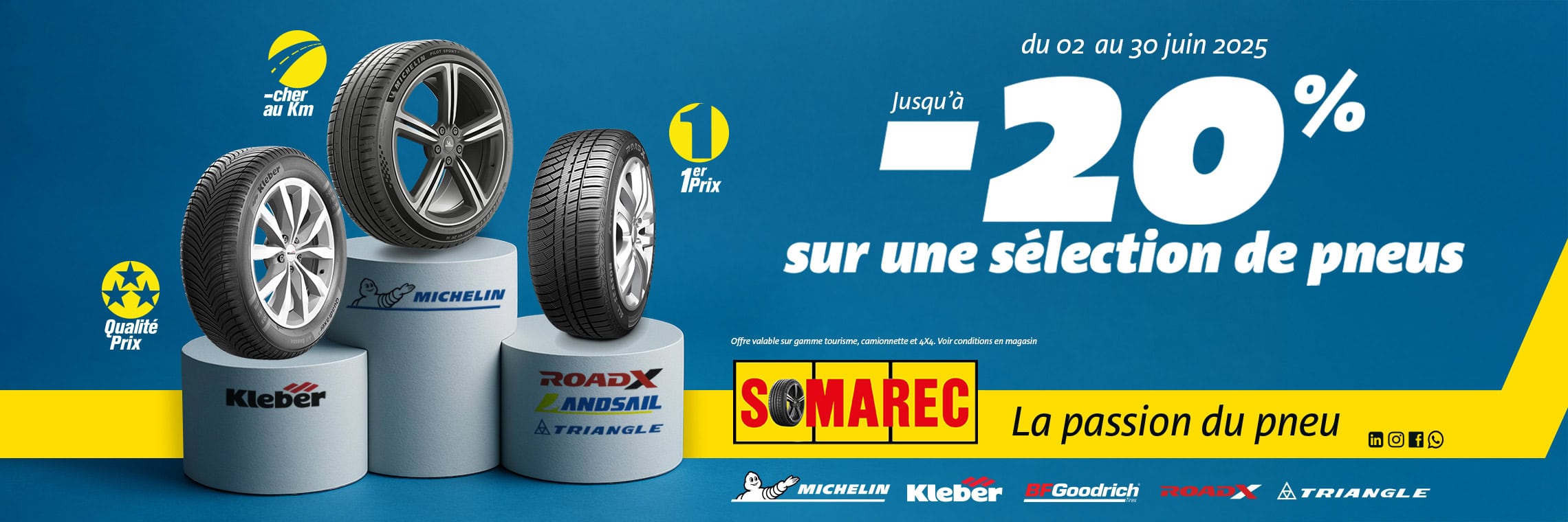 Du 02 au 30 juin 2025 jusqu'a -20% sur une sélection de pneus